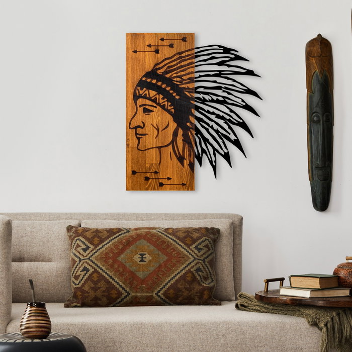 Wallity Apachi Escultura de pared de madera y metal Nogal y negro